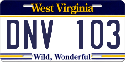 WV license plate DNV103