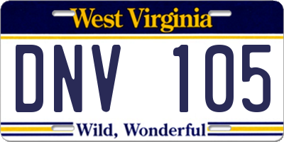 WV license plate DNV105