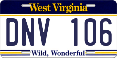 WV license plate DNV106