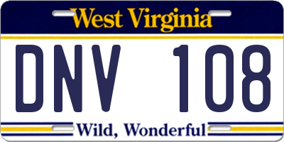 WV license plate DNV108
