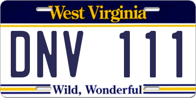 WV license plate DNV111