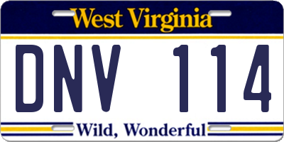 WV license plate DNV114