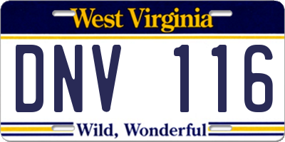 WV license plate DNV116