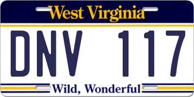 WV license plate DNV117
