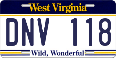 WV license plate DNV118