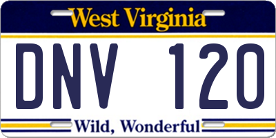 WV license plate DNV120