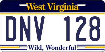 WV license plate DNV128