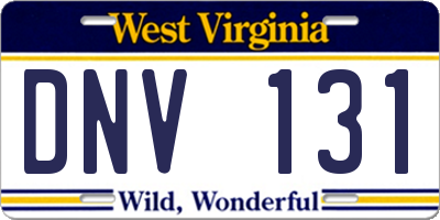 WV license plate DNV131