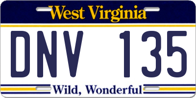 WV license plate DNV135