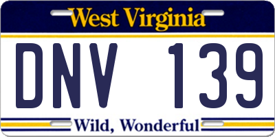 WV license plate DNV139