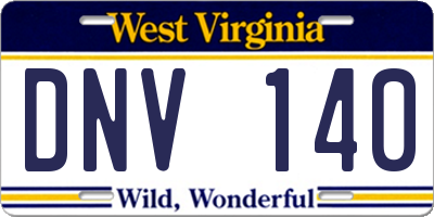 WV license plate DNV140