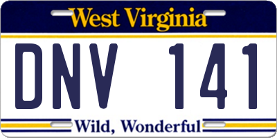 WV license plate DNV141