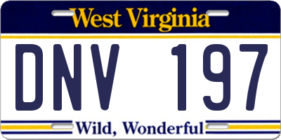WV license plate DNV197