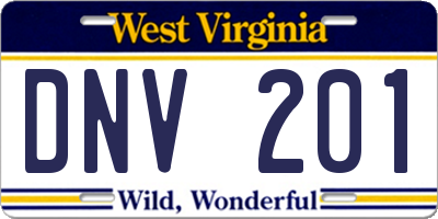 WV license plate DNV201