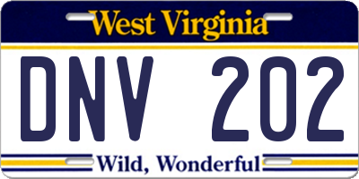 WV license plate DNV202