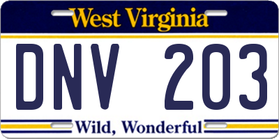 WV license plate DNV203
