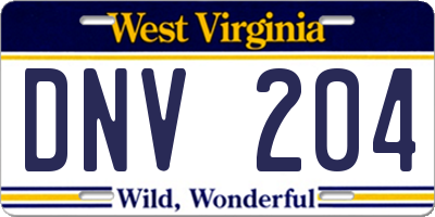 WV license plate DNV204
