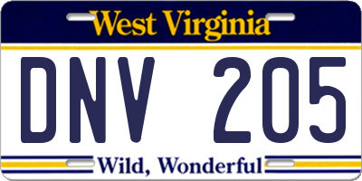 WV license plate DNV205
