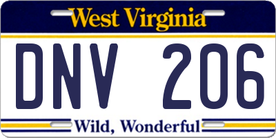 WV license plate DNV206