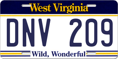 WV license plate DNV209