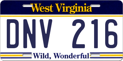 WV license plate DNV216