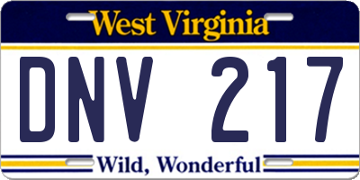 WV license plate DNV217