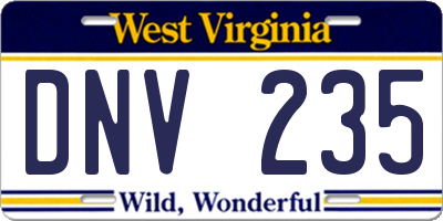 WV license plate DNV235