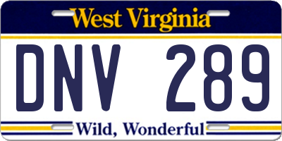 WV license plate DNV289