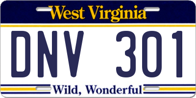 WV license plate DNV301