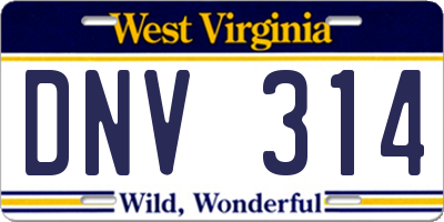 WV license plate DNV314