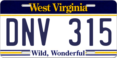 WV license plate DNV315