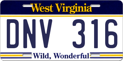 WV license plate DNV316