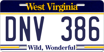 WV license plate DNV386