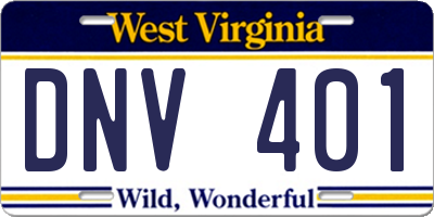 WV license plate DNV401