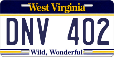 WV license plate DNV402