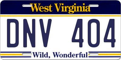 WV license plate DNV404