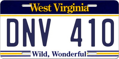 WV license plate DNV410