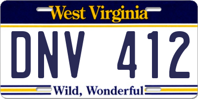 WV license plate DNV412
