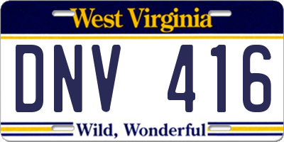 WV license plate DNV416