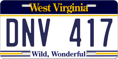 WV license plate DNV417