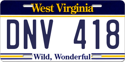 WV license plate DNV418