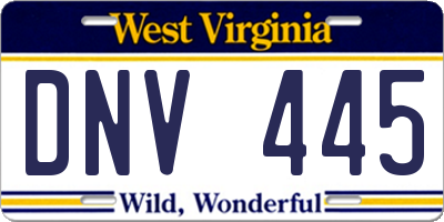 WV license plate DNV445