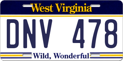 WV license plate DNV478