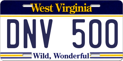 WV license plate DNV500