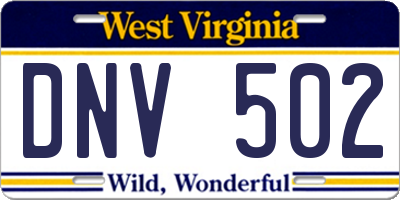 WV license plate DNV502