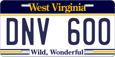 WV license plate DNV600