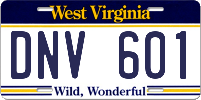 WV license plate DNV601