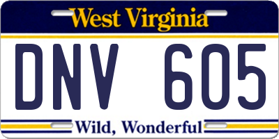 WV license plate DNV605