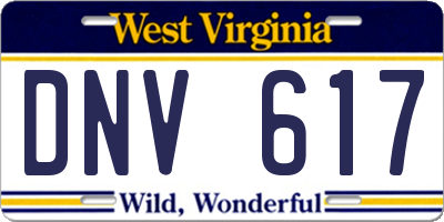 WV license plate DNV617