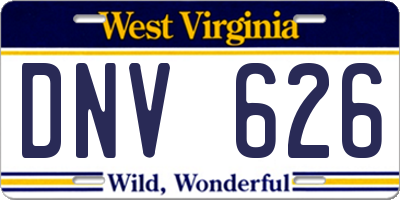 WV license plate DNV626